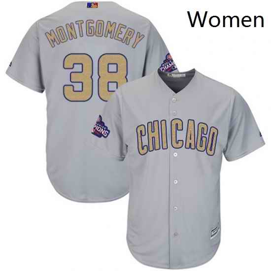 Womens Majestic Chicago Cubs 38 Mike Montgomery Authentic Gray 2017 Gold Champion MLB Jersey